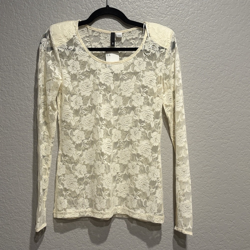 NWT H&M Boho Sheer Floral Lace Long Sleeve Top Women's Size 8 Layering